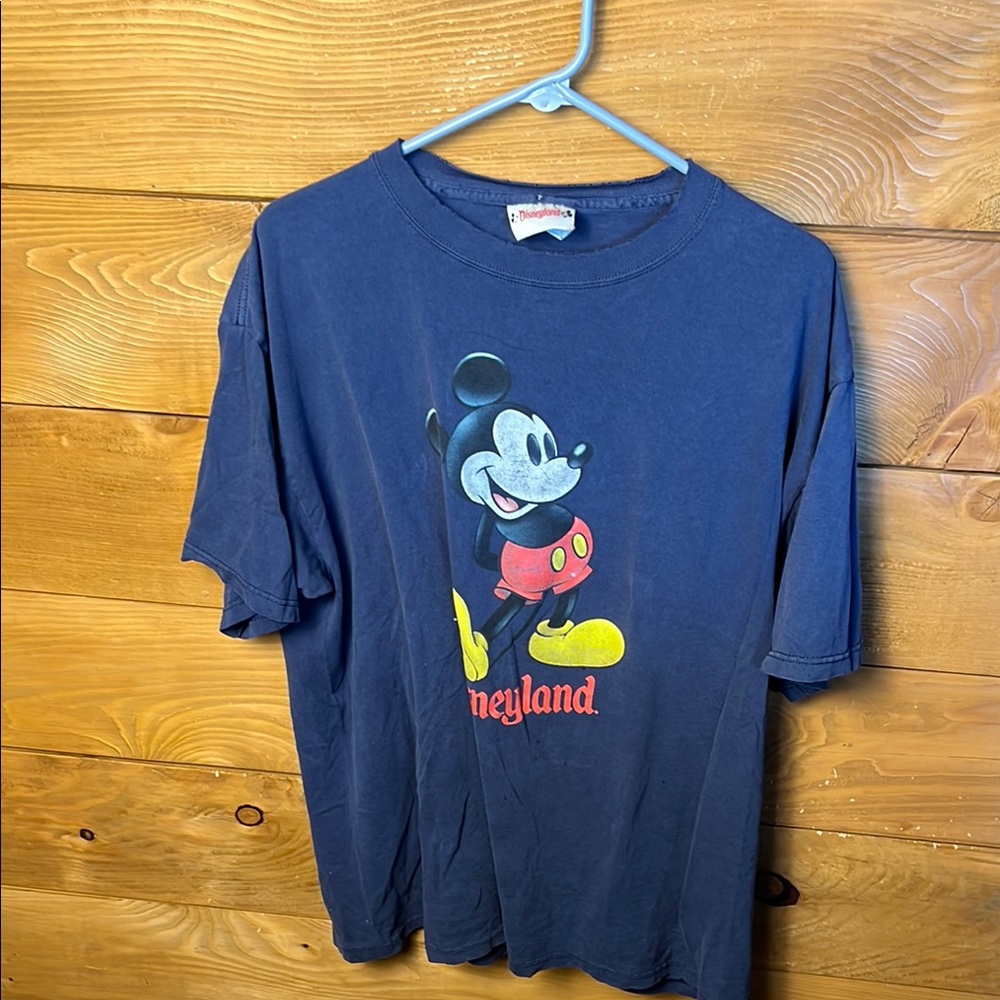 Disneyland Mickey Mouse Navy Blue Tshirt Vintage Short‎ Sleeve 1990s PTP 24 USA